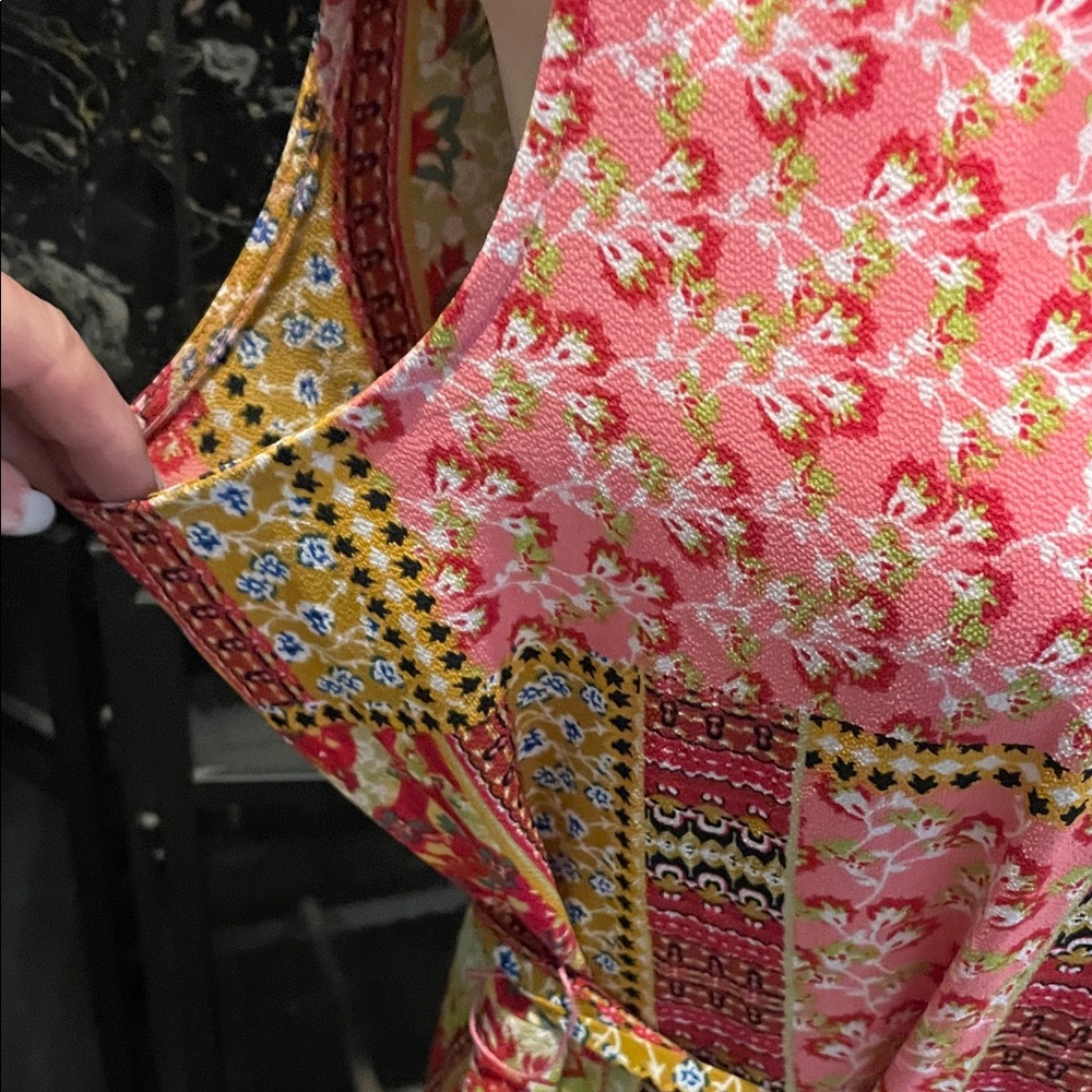 Tacera Pink Patchwork Print Sleeveless Belted Midi Dress - Picture 6 of 11